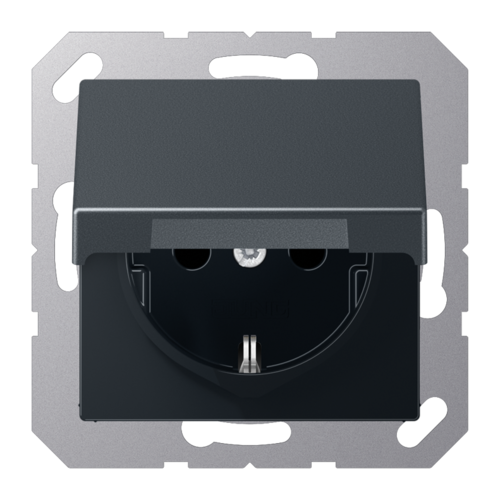 Розетка JUNG А-СЕРИЯ, скрытый монтаж, с заземлением, с крышкой, матовый антрацит