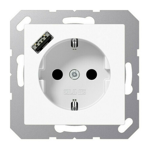 Розетка с USB Jung A 500, скрытый монтаж, с заземлением, белый, A1520-18AWW