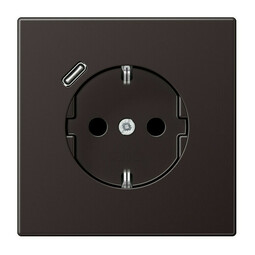Розетка с USB Jung LS METAL, скрытый монтаж, с заземлением, алюминий темный, AL1520-18CD-L